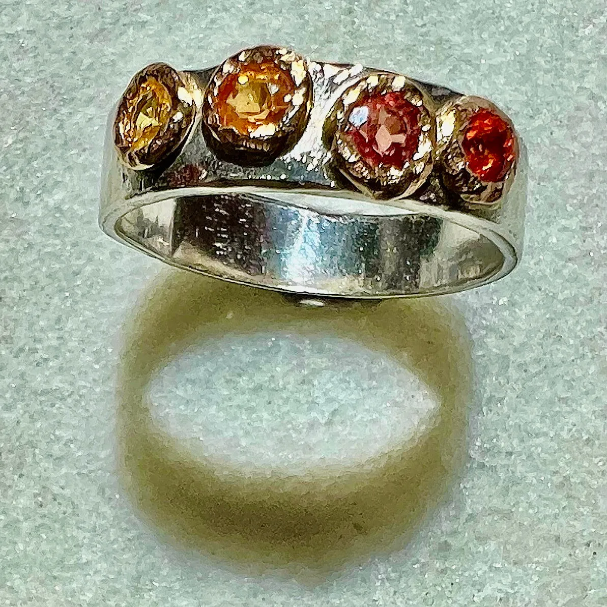 Warm Colored Sapphire Petal-Set Ring