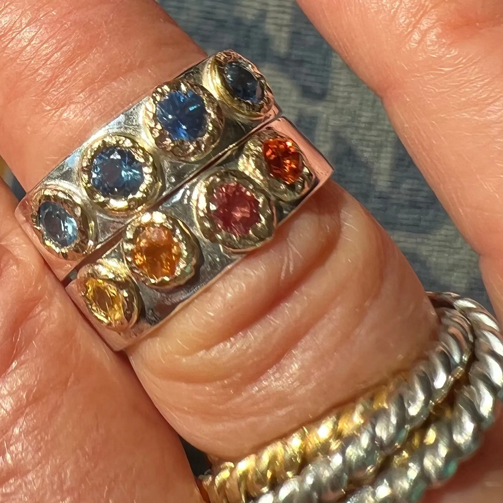 Warm Colored Sapphire Petal-Set Ring