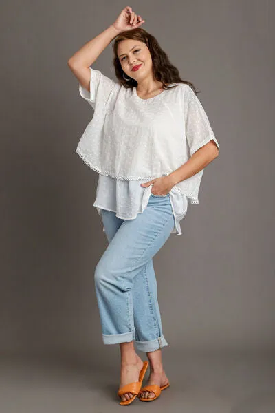 White Eyelet Layered Short Sleeve Blouse