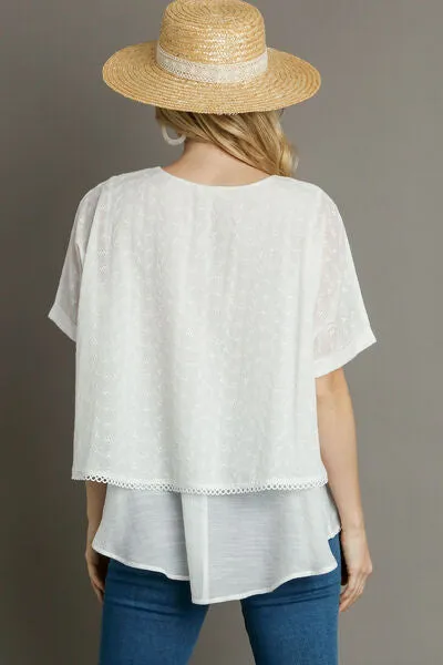 White Eyelet Layered Short Sleeve Blouse