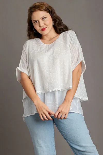 White Eyelet Layered Short Sleeve Blouse