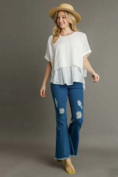 White Eyelet Layered Short Sleeve Blouse
