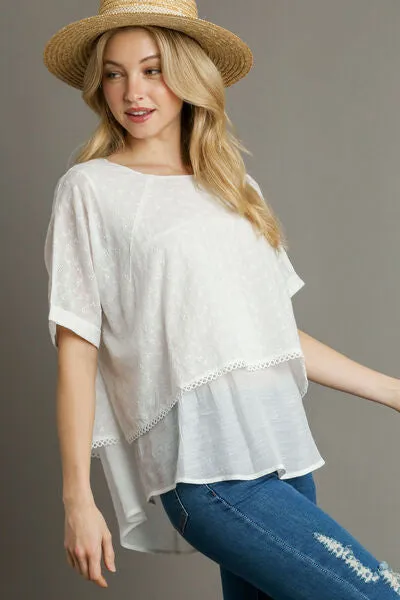 White Eyelet Layered Short Sleeve Blouse