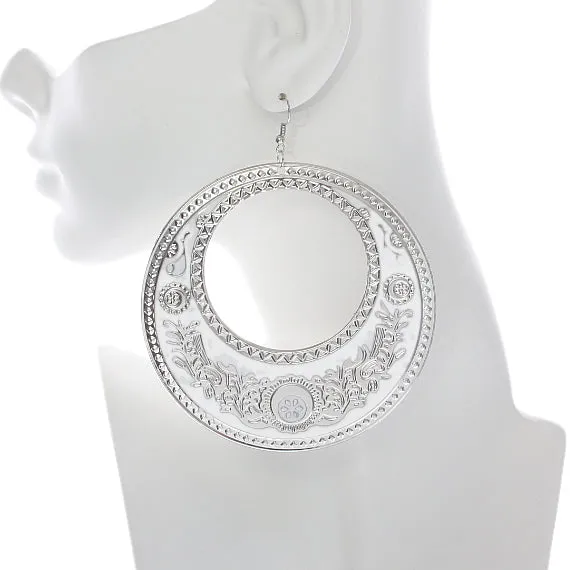 White Large Texture Design Hoop Earrings