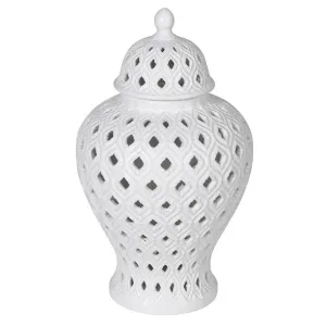 White Woven Lidded Ginger Jar | Medium