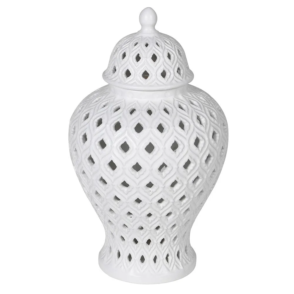 White Woven Lidded Ginger Jar | Medium