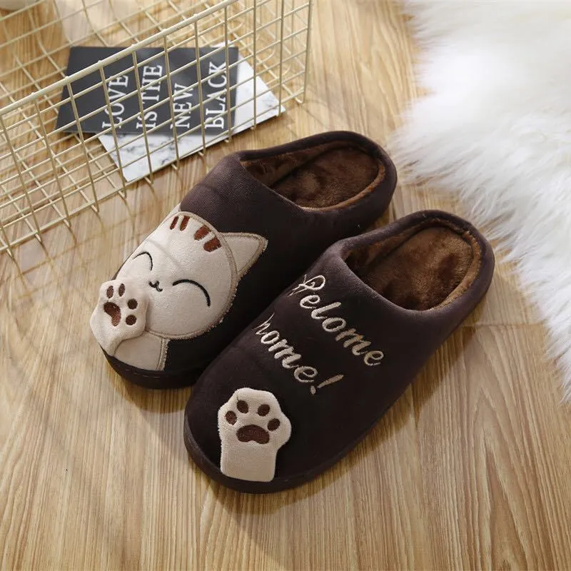 Women Winter Home Slippers Cartoon Cat Shoes
