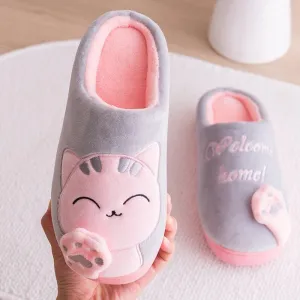 Women Winter Home Slippers Cartoon Cat Shoes