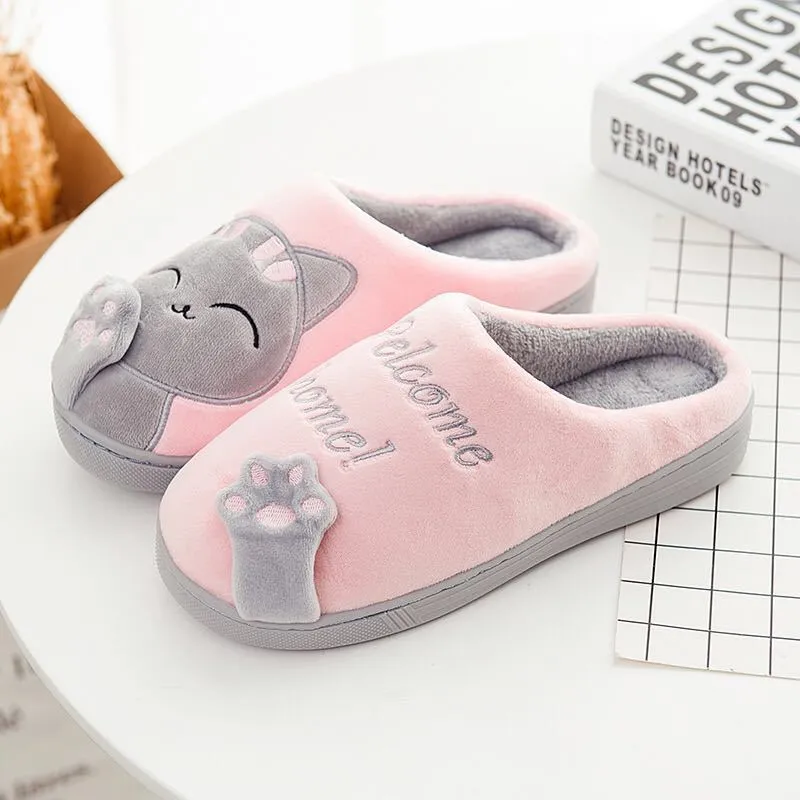 Women Winter Home Slippers Cartoon Cat Shoes
