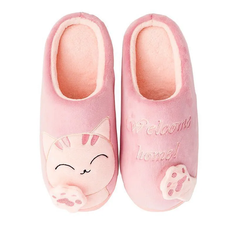 Women Winter Home Slippers Cartoon Cat Shoes