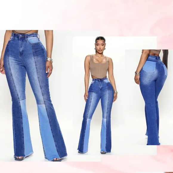 Women's High Waist Flared Jeans with Abdomen Control Boot Cut Bottom  Trouser