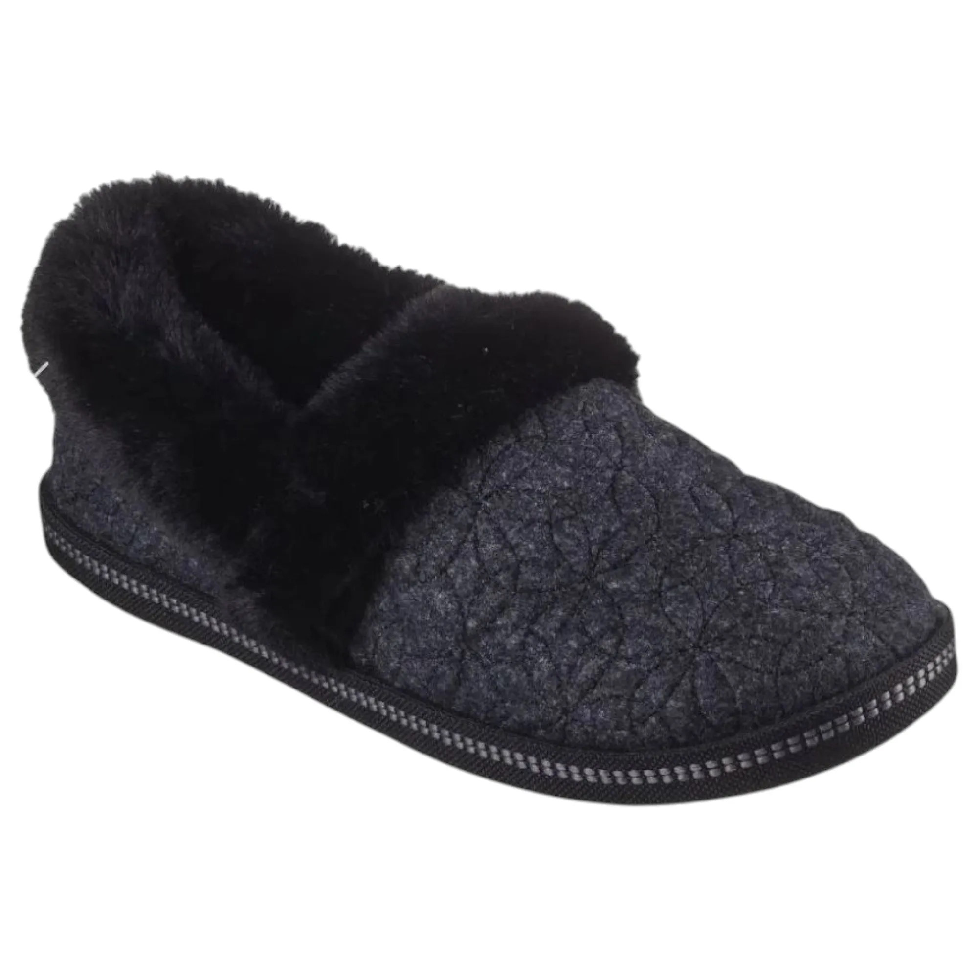 Womens Skechers Cozy Campfire - Bright Blossom Black Comfy Slippers