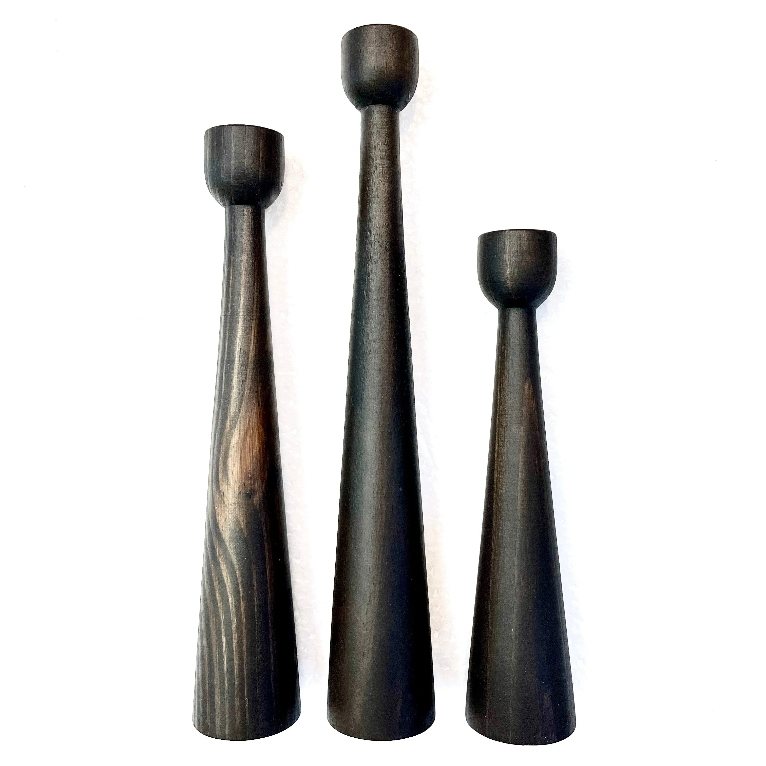 Wood Candlestick Trio