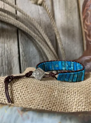 Woven Regalite Stacked Stone Bracelet - Blue Regalite