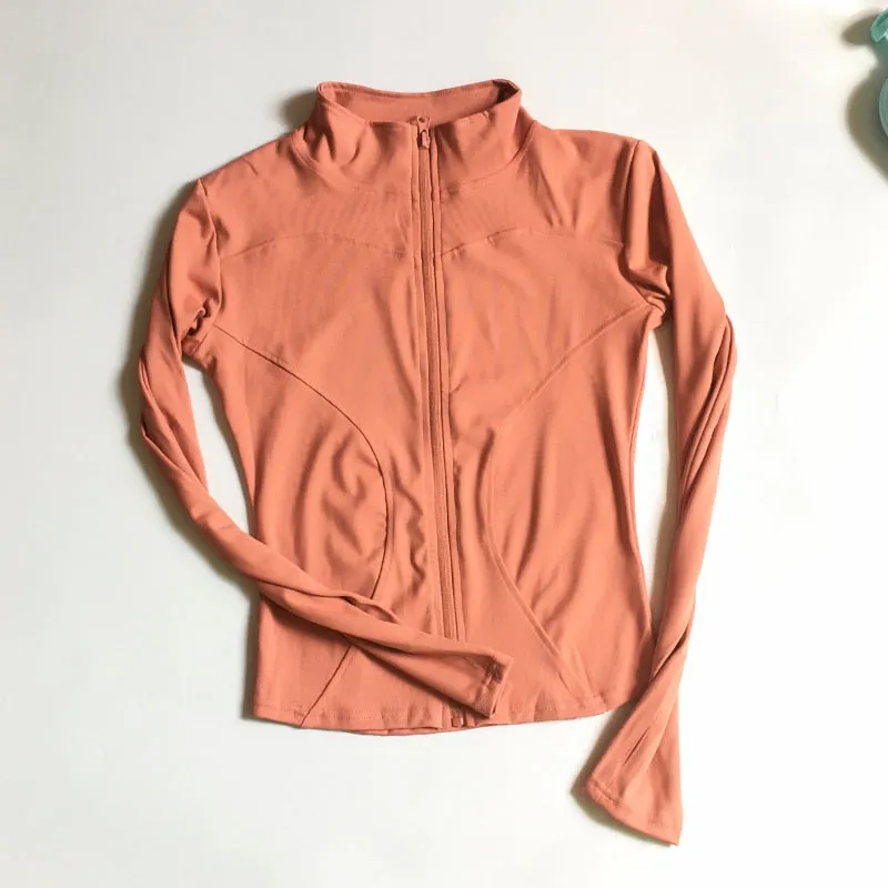 Zippered Yoga Jacket Fitness Top Women's Running Coat Gym Zip-Up Long Sleeve Gym Shirt Fashion Wear