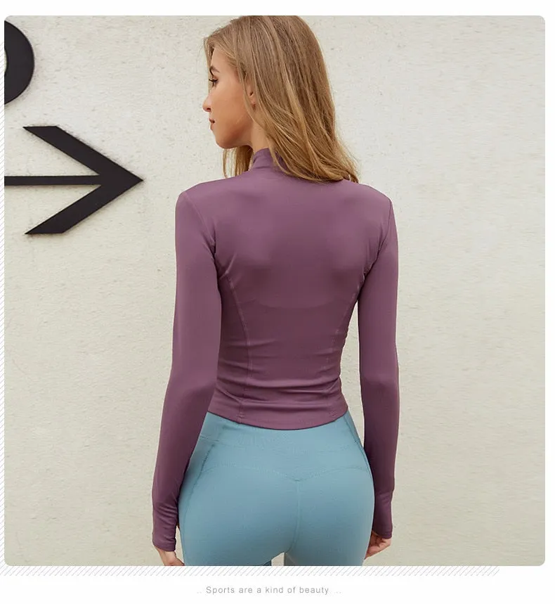 Zippered Yoga Jacket Fitness Top Women's Running Coat Gym Zip-Up Long Sleeve Gym Shirt Fashion Wear