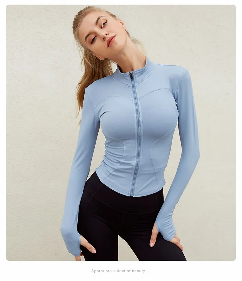 Zippered Yoga Jacket Fitness Top Women's Running Coat Gym Zip-Up Long Sleeve Gym Shirt Fashion Wear