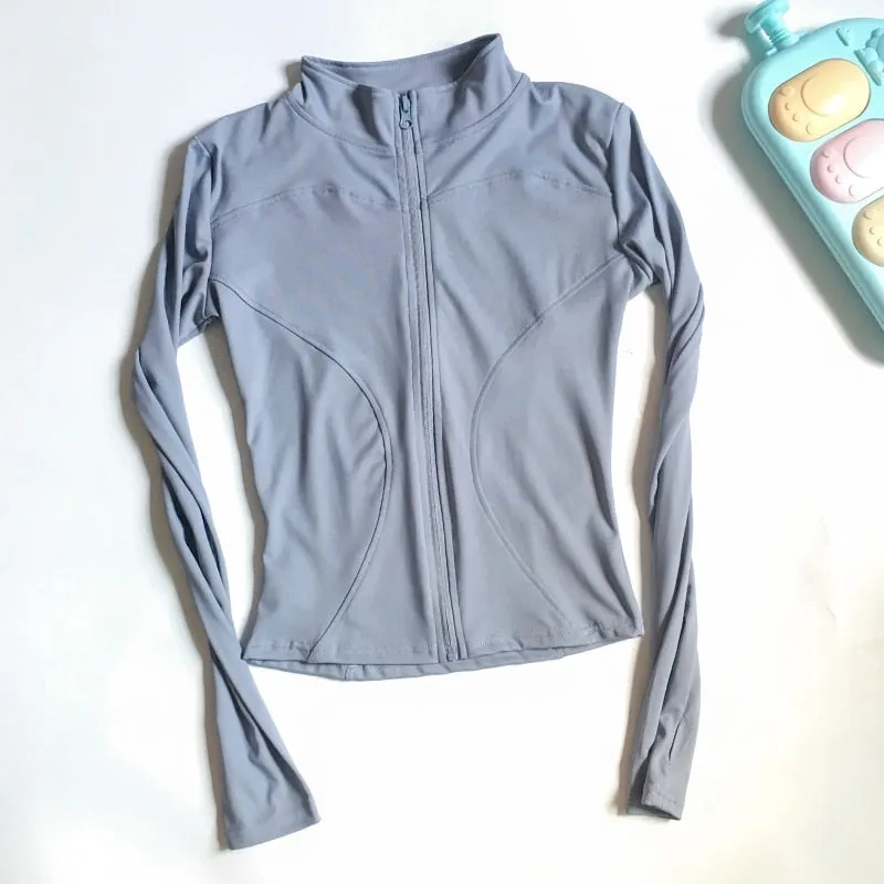 Zippered Yoga Jacket Fitness Top Women's Running Coat Gym Zip-Up Long Sleeve Gym Shirt Fashion Wear