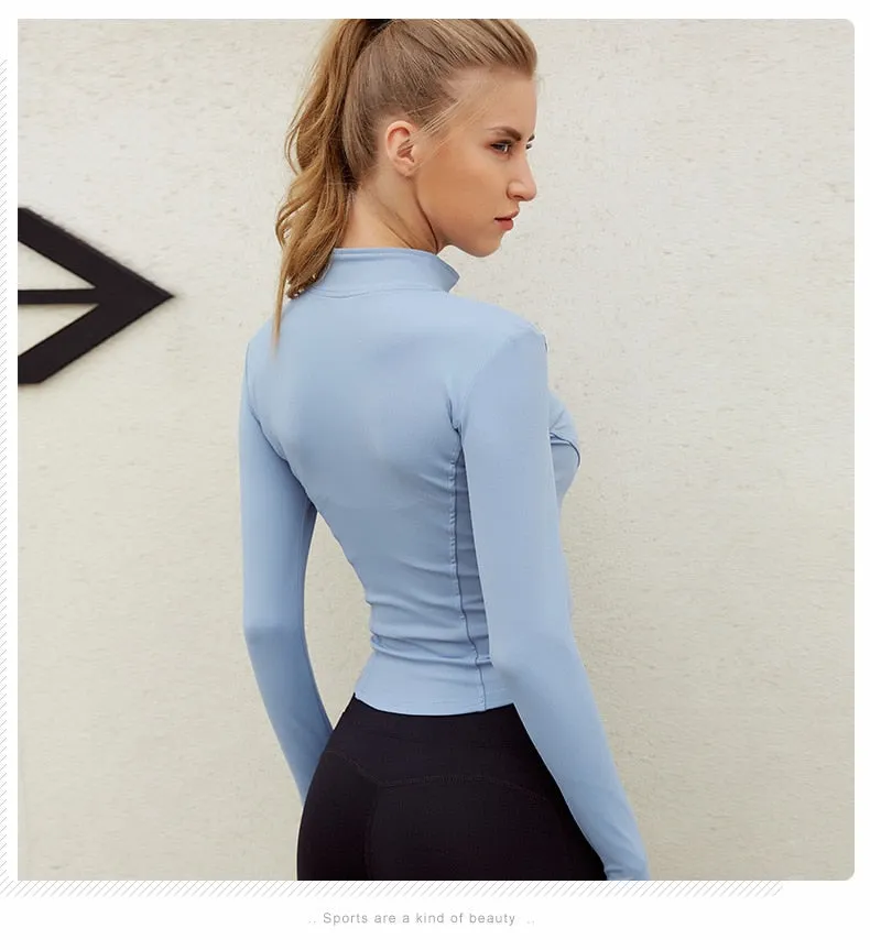 Zippered Yoga Jacket Fitness Top Women's Running Coat Gym Zip-Up Long Sleeve Gym Shirt Fashion Wear