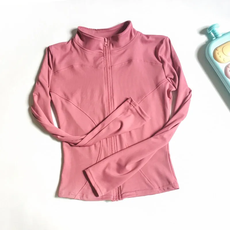 Zippered Yoga Jacket Fitness Top Women's Running Coat Gym Zip-Up Long Sleeve Gym Shirt Fashion Wear